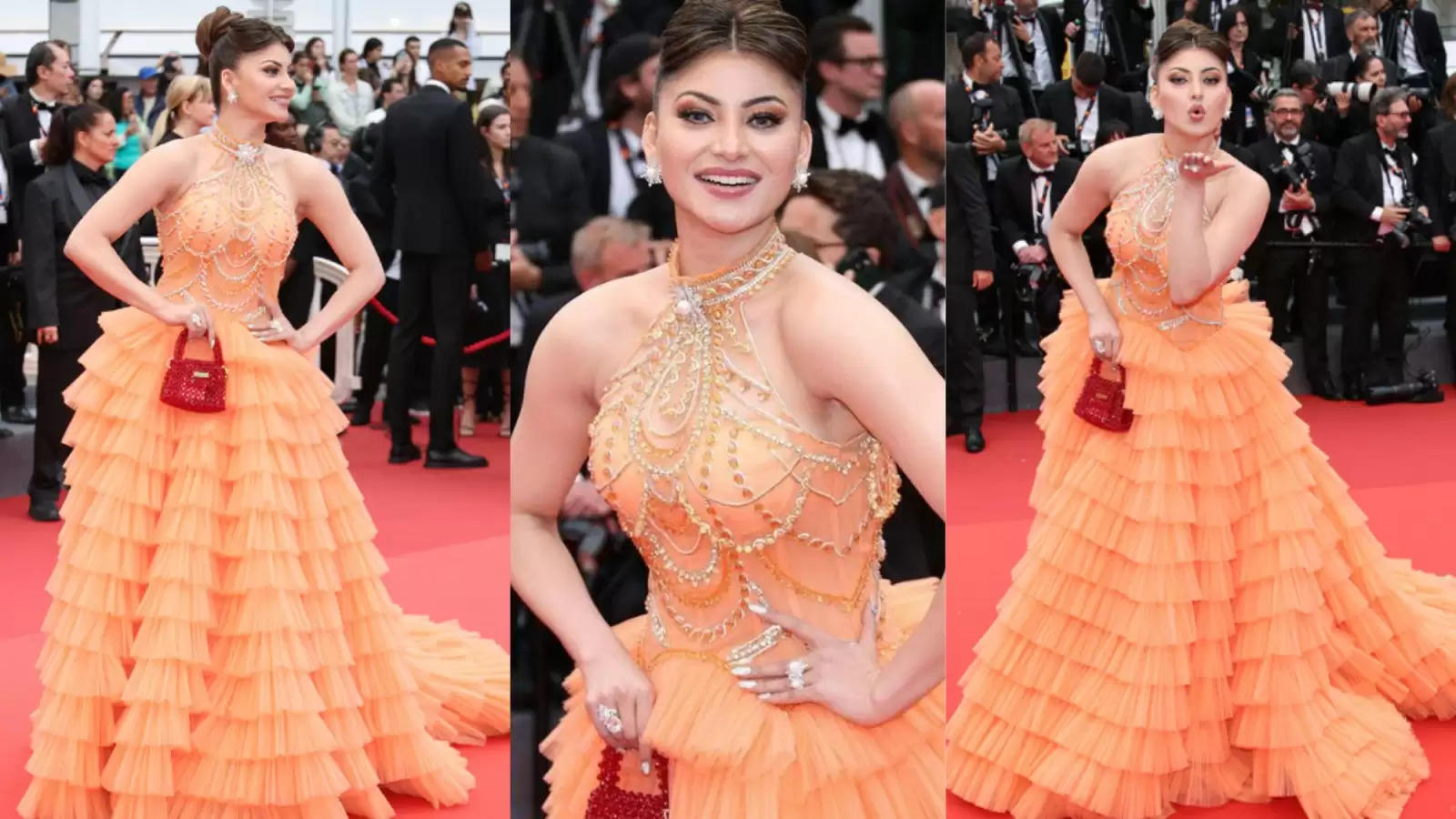 Cannes Film Festival 2023 : Urvashi Rautela raises the fashion bar high with her glamorous look in orange ruffled gown at Day 2